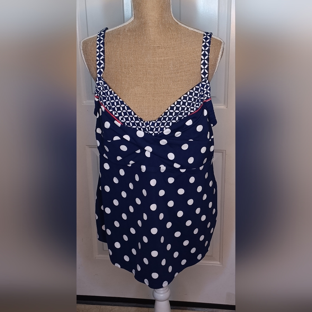 Beach House Navy and White Polka Dot Tankini Size 22W